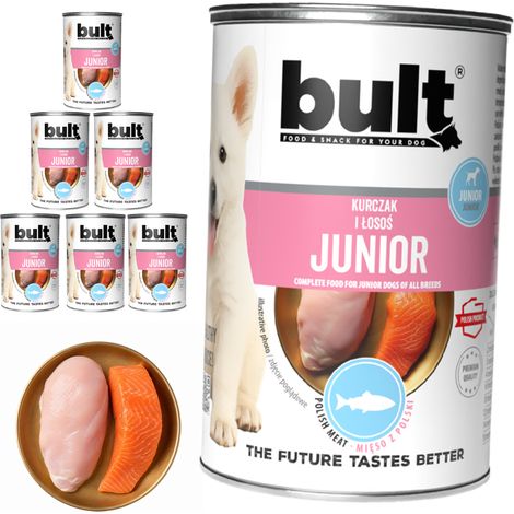 Cibo umido per cani BULT JUNIOR Pollo e Salmone 6x400g Per cuccioli (1/2)