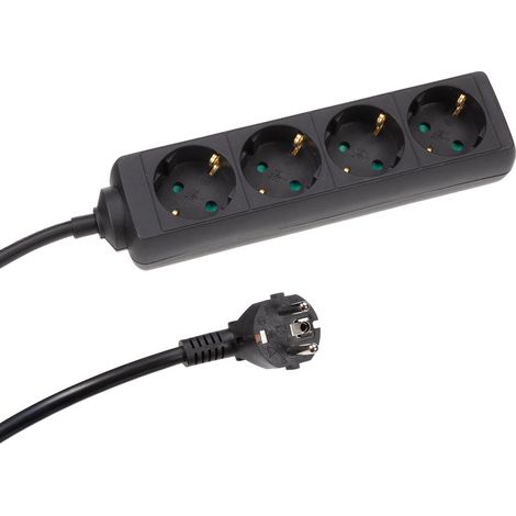Perel Multipresa, 4 prese con morsetti di terra (tipo F), cavo 1,5 m, 3G1,5, uso interno, nero (1/5)