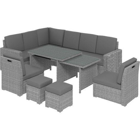 Light Grey Seven-Piece Outdoor Rattan Sofa Set with Expandable Table for Garden and Patio Comfort