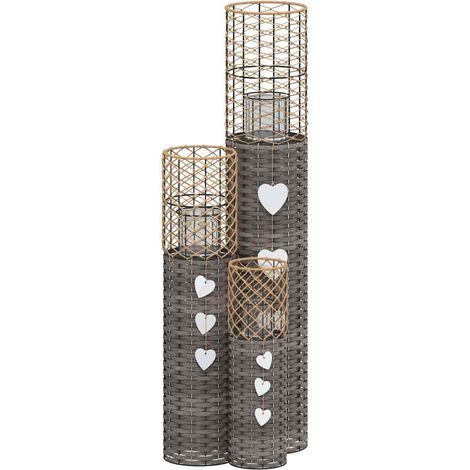 Bougeoirs 3 pcs gris osier (1/5)