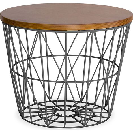 Round Side Table - Industrial Design - Wood and Metal - Basker Dark grey