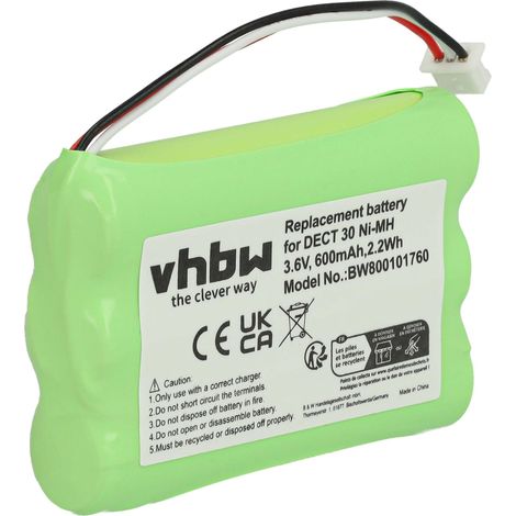 vhbw 1x Akku kompatibel mit Elmeg DECT 300, DECT 400, DECT 800 schnurlos Festnetz Telefon (600 mAh, 3,6 V, NiMH)
