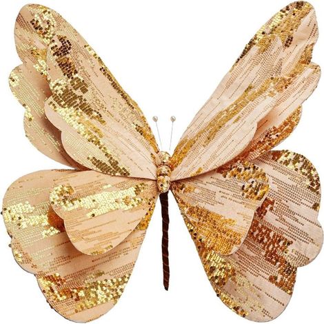 TrAdE Shop Traesio - Rametto Decorativo Natalizio A Farfalla In Velluto Con Paillettes Grande Ornamento Feste - Oro (1/2)