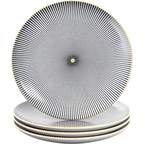 4x Assiettes en porcelaine en Sans Fin - Noir Blanc avec Diamètre 15.3 cm - Assiette pour petit-déjeuner, à dessert, de service pour salade de fruits Pâtes Dessert Plat principal et snacks (1/5)