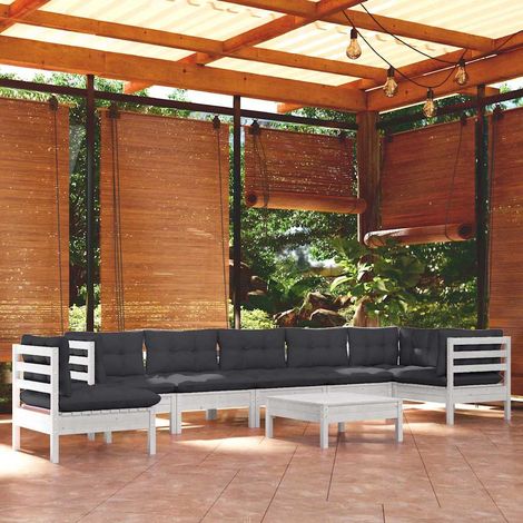 vidaXL Muebles de jardín 9 pzas y cojines blanco madera maciza de pino (1/5)