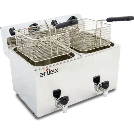 Friteuse électrique - 10+10L - Double cuve - Avec robinet - Monophasée - Arilex (1/3)