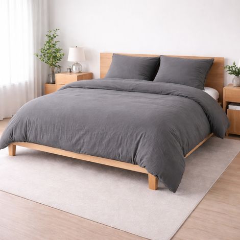 Parure de lit 260 x 240 cm Sienna Gris + 2 taies 63x63 cm – Double face gaze de coton & coton 57 fils
