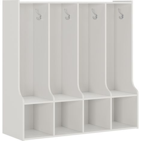 Vestiaire enfant 4 compartiments avec crochets – Casier de rangement pour manteaux et fournitures – Utilisation chambre, école, crèche – Finition blanche – Couleur : blanc (1/5)