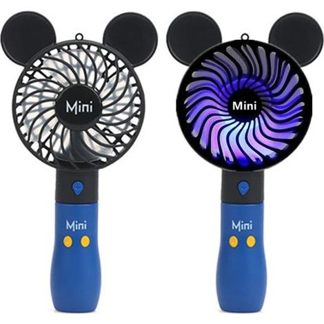Kbinter Mini ventilateur personnel mignon, portable et portable, rechargeable par USB, 1 vitesse, avec lumière LED colorée réglable (1/5)
