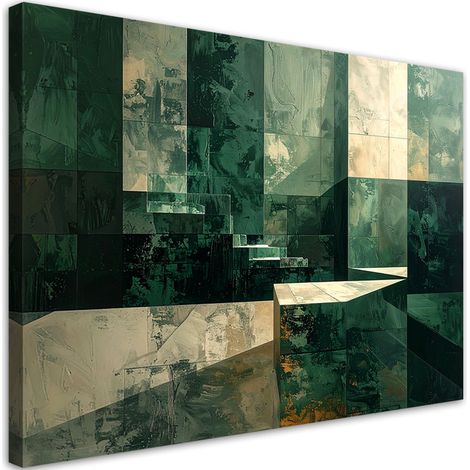 Quadro su tela, Architettura astratta verde e beige, 45x30 (1/5)