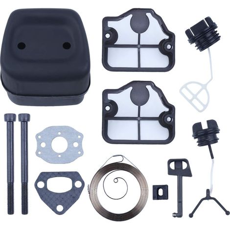 Kit silencieux échappement filtre à air huile bouchon de carburant pour tronçonneuse Husqvarna 137 142 Lanceur ressort de démarreur tige de starter joint de carburateur (1/5)