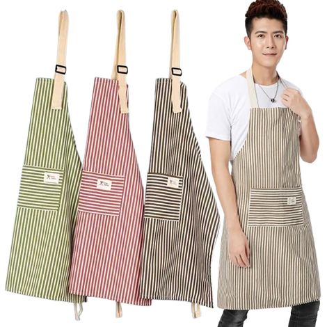 Tablier de Cuisine, 3 Pièces Tablier en Coton et Lin Chef Tabliers avec Poches Tablier de Cuisine pour Le Cou Homme Femme Sangle Réglable pour Cuisine Familial Restaurant Café Barbecue Tablier (1/5)