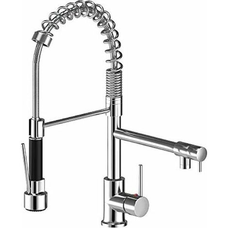 Kitchen Sink Mixer Tap Chrome Brass 360 Degree Rotation Single Hole with Pull Out Spray Kitchen Sink Taps (1/5)