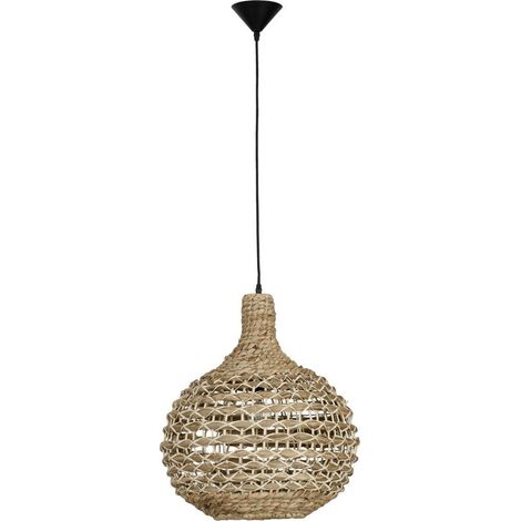 Merano Langley 46cm Dôme Suspension Plafonnier Jacinthe d'Eau Séchée Fil de Tissu Noir, Base LED E27