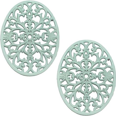 Dessous de Plat en Fonte Vintage avec Pattes Caoutchouc protéger Les Plats Chauds Support pour Casserole la Cuisine et la Table à Manger Vert Ovale (1/5)
