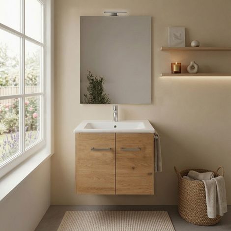 Mobile Bagno Sospeso Rovere Artisan 60Cm Con Lavabo E Specchio Square (1/4)