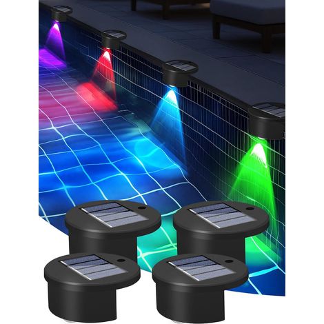 Lot de 4 lampes solaires d'extérieur pour bassin - Éclairage sans fil pour piscines hors sol, LED, étanche, à changement de couleur, alimenté à l'énergie solaire, panneau solaire, accessoires pour fêt