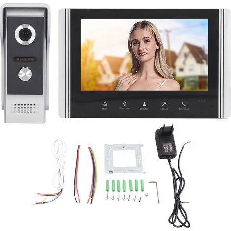 Sonnette vidéo WiFi 7 pouces, système d'interphone visuel intelligent 1-1, téléphone à contrôle à distance, kit d'entrée avec écran, prise UE. (1/5)