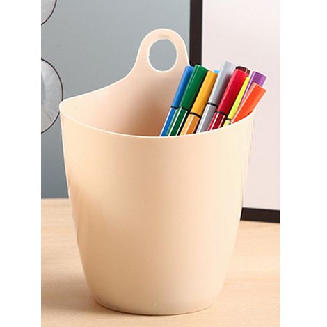 Mini-Wandabfalleimer, kleine Größe, Aufbewahrungsbox, Wandaufbewahrungsbox, Stiftehalter für Schülerschreibtische, beige. (1/5)