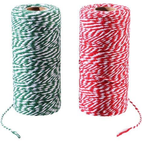 2 rouleaux de fil de coton bicolore pour bricolage, ficelle de coton, cordon pour loisirs créatifs, emballage cadeau, cordons pour décoration de Noël (100 m) (1/5)
