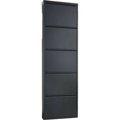 Dmora - Zapatero Isidro, Zapatero, Armario de entrada multiusos, Zapatero, 50x15h172 cm, Negro, con embalaje reforzado