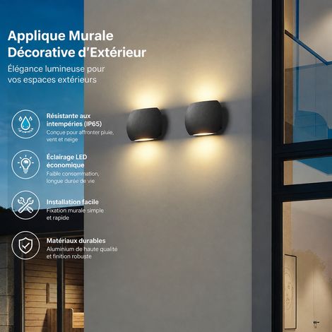 Applique murale LED extérieure IP65 double tête 2x3W blanc chaud 3000K 15 × 6,5 × 10,5 cm 650 g – Livraison gratuite (1/5)