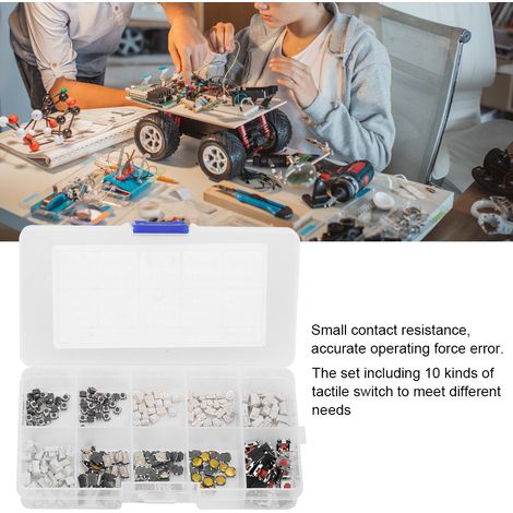 250 pièces interrupteurs tactiles momentanés à bouton poussoir 10 modèles kit d'assortiment (1/5)