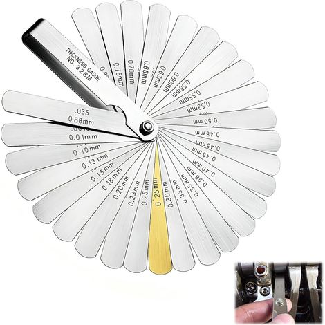 Feeler Gauge Set, 32 Stainless Steel Blades, Metric and Imperial Measurements, for Measuring Spark Plug Gap and Valve Clearance, Tool for Mechanics and Technicians (1/5)