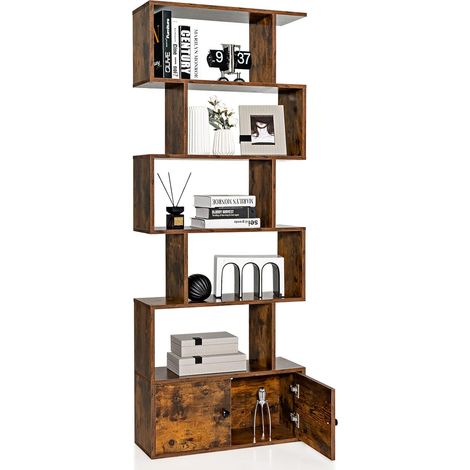 COSTWAY Libreria in Legno, Scaffale Multifunzionale con 5 Ripiani, per Ufficio ,Casa, Ripiano a Forma di S, 70 x 23 x 183 cm (Caffè) (1/5)