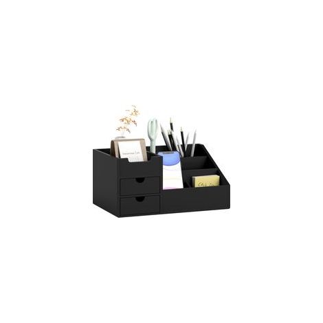 Büroaufbewahrungsbox – Schreibtisch-Organizer – 7 Fächer, 2 Schubladen – Schwarz lackiertes Bambus