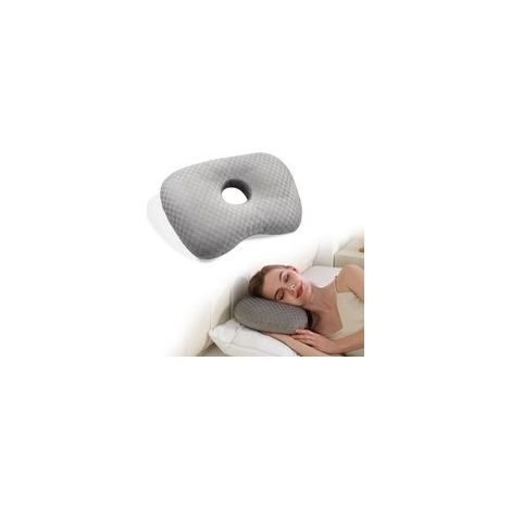 Oreiller pour piercing d'oreille, oreiller pour dormir sur le côté en cas de douleur à l'oreille, oreiller de soutien pour les oreilles, oreiller perforé, gris à damier (1/5)