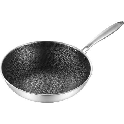 Poêle Wok Inox 32cm à Fond Antiadhésif Triple Couche Nid d'Abeille - Facile à Nettoyer (1/5)
