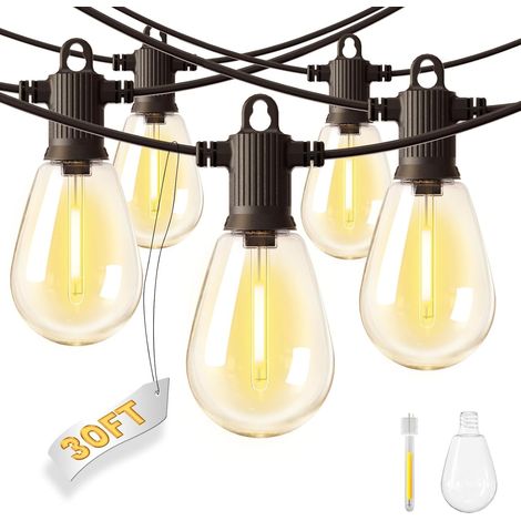 Guirlande Lumineuse Exterieure LED, 50FT/15M Guirlande Exterieure Guinguette avec 15+1 Ampoules S14 en Plastique Incassable, Etanche IP65 pour Extérieur Jardin Terrasse Patio Fête