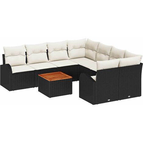 Garden Sofa Set with Storage 9 pcs Black and Cream Poly Rattan vidaXL