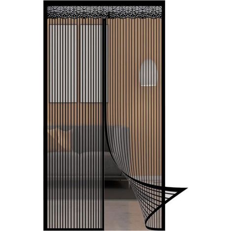 Moustiquaire magnétique de porte 70 x 200 cm, maille résistante, protection contre les insectes, bande adhésive intégrée, noire (1/5)