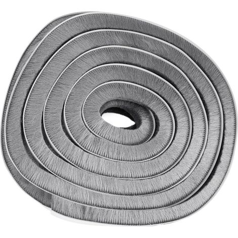 Burlete de cepillo para puertas correderas, 12 m (largo) x 9 mm (ancho) x 15 mm (profundidad), burlete para ventanas para insonorización de puertas, autoadhesivo, tira de sellado con cepillo para puer (1/5)