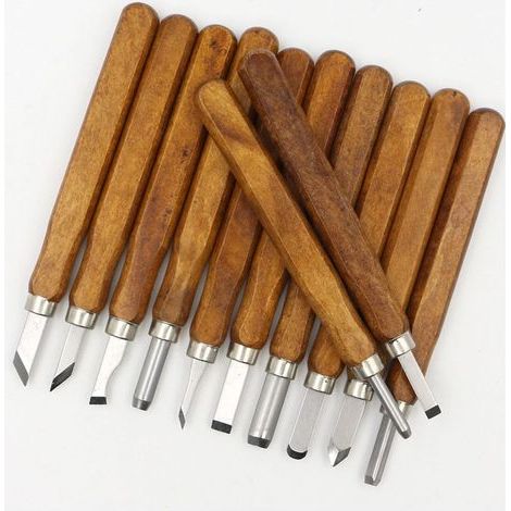Ciseaux À Bois - Ensemble De 12 Pièces - Lames En Acier Inoxydable - Manches En Bois - Pour Sculpture Sur Bois - 12 Unités (1/5)