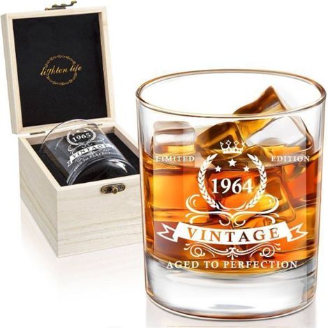 Bicchiere Whisky 61° Compleanno Scatola Legno 340 ml (1/4)