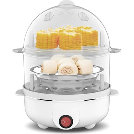 Cocedor de Huevos EléCtrico, Cocedor de Huevos MultifuncióN de Doble Capa, Leche de MaíZ, Vaporizador de Huevos para Desayuno RáPido, Enchufe Europeo (1/5)