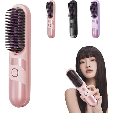 Lisseur Cheveux Courts - Rechargeable 3 Températures 160-200°C - Usage Domicile Voyage - Rose (1/5)