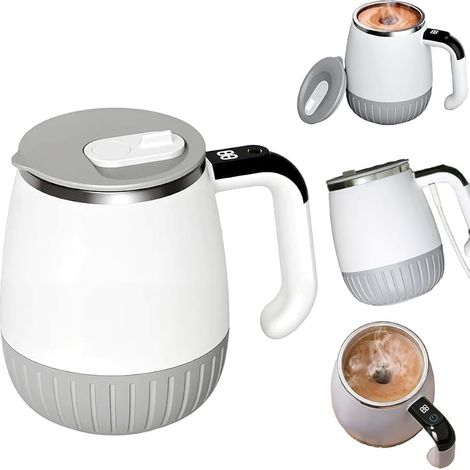 Tasse à café à mélanger magnétique automatique avec couvercle, tasse à café à mélangeur automatique avec affichage de la température, tasse à mélanger rechargeable en acier inoxydable pour café, lait (1/5)