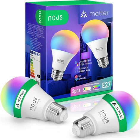 NOUS E27 RGB Matter Ampoule Connectee, LED WiFi Dimmable Couleur Ampoules Intelligente Avec Telecommande App, Compatible avec Alexa, Google Home, Home Assistant, Tuya Smart Life (1/5)