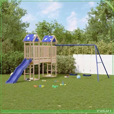 Aire de jeux d'extérieur - 3278959 - Bois de pin massif - 2 tours, pont, toboggan & balançoire double - 308x406x208 cm (1/5)