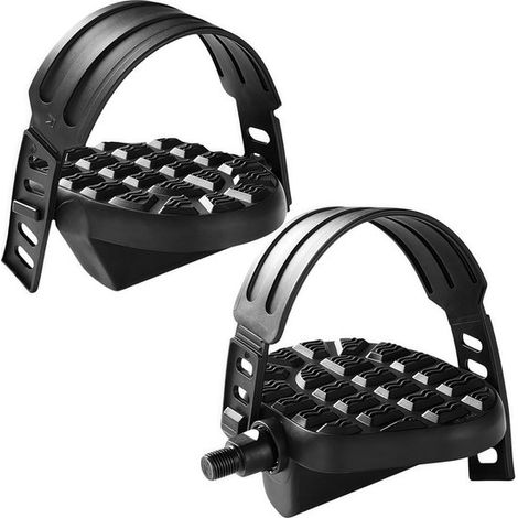 Coppia di pedali per cyclette con cinghie, 9/16 pollici (14 mm), regolabili, per cyclette, dinamometri, spinning bike e cyclette da interno. (1/5)
