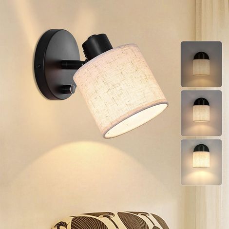 Applique Murale Intérieure Dimmable avec Interrupteur E27 Chambre Lampe Chevet Murale Industrielle Vintage, Abat-jour en Lin Beige, 40w Max, Pivotante 350°, Salon Tete de Lit (1/5)