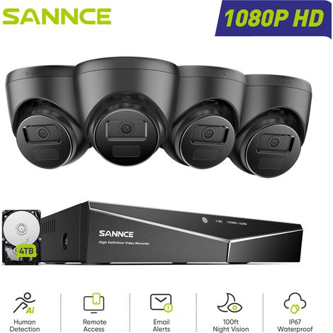SANNCE 1080P Kit di Videosorveglianza Cablato 16CH 4 Telecamere Turret 2MP,Sistema di Telecamere di Sicurezza Cablato Visione Notturna Accesso Remoto,4TB HDD (1/5)