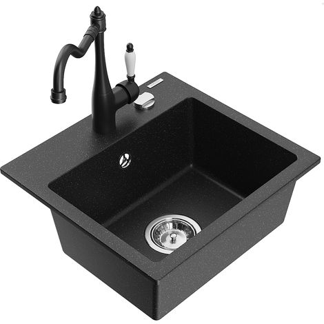Mexen Milo lavello in granito a 1 vasca con miscelatore da cucina Carla, nero/argento metallico - 6505-73-670700-70 (1/5)
