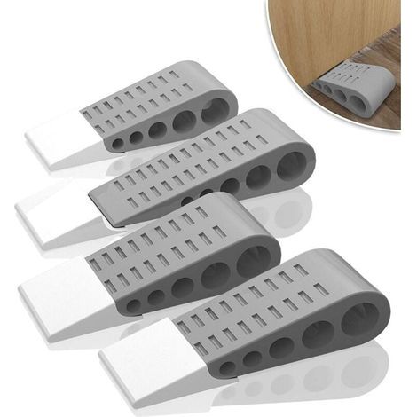 (Grauer) Türstopper aus Gummi, 4 Stück, robuste, rutschfeste Türkeile aus Gummi, kratzfester Türblock, geeignet für alle Oberflächen (1/4)
