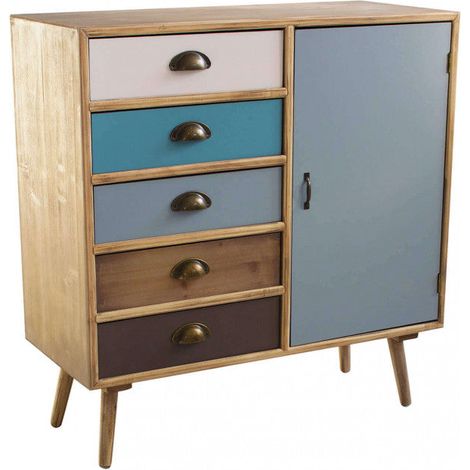 Mobiletto Levis 80x35x85 h cm in Legno Multicolor