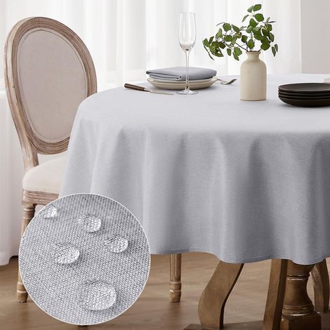 Nappe ronde 140 cm lavable aspect lin gris hydrofuge pour jardin & table